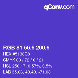 カラーコード: RGB 81 56.6 200.6 | qconv.com