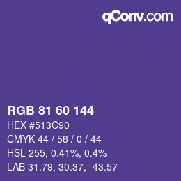 颜色代码: RGB 81 60 144 | qconv.com