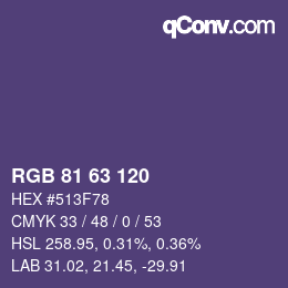 颜色代码: RGB 81 63 120 | qconv.com