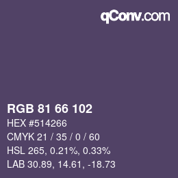 Color code: RGB 81 66 102 | qconv.com