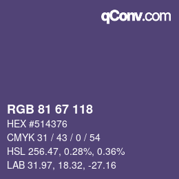 颜色代码: RGB 81 67 118 | qconv.com