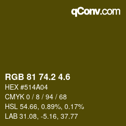 カラーコード: RGB 81 74.2 4.6 | qconv.com