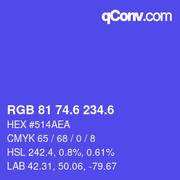カラーコード: RGB 81 74.6 234.6 | qconv.com