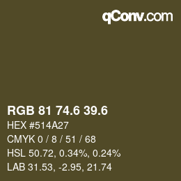カラーコード: RGB 81 74.6 39.6 | qconv.com