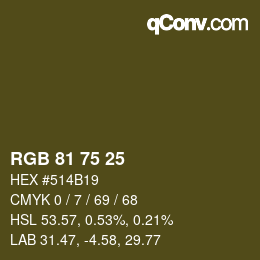 颜色代码: RGB 81 75 25 | qconv.com