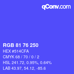 Color code: RGB 81 76 250 | qconv.com