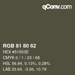 Color code: RGB 81 80 62 | qconv.com