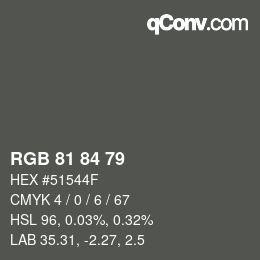 颜色代码: RGB 81 84 79 | qconv.com