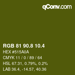 カラーコード: RGB 81 90.8 10.4 | qconv.com