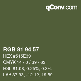 颜色代码: RGB 81 94 57 | qconv.com