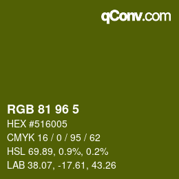 Color code: RGB 81 96 5 | qconv.com