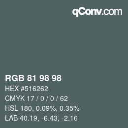 颜色代码: RGB 81 98 98 | qconv.com