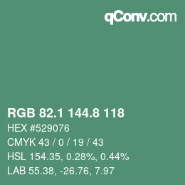 カラーコード: RGB 82.1 144.8 118 | qconv.com