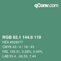 カラーコード: RGB 82.1 144.8 119 | qconv.com