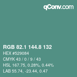 カラーコード: RGB 82.1 144.8 132 | qconv.com