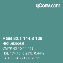 Color code: RGB 82.1 144.8 139 | qconv.com