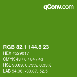 カラーコード: RGB 82.1 144.8 23 | qconv.com