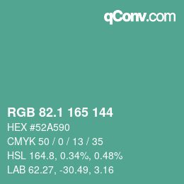 カラーコード: RGB 82.1 165 144 | qconv.com