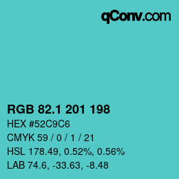 カラーコード: RGB 82.1 201 198 | qconv.com