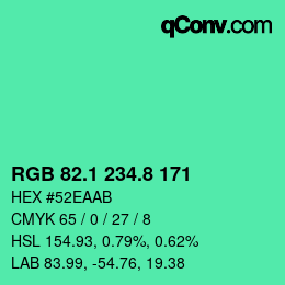 カラーコード: RGB 82.1 234.8 171 | qconv.com