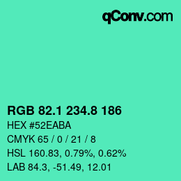 カラーコード: RGB 82.1 234.8 186 | qconv.com
