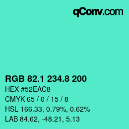 カラーコード: RGB 82.1 234.8 200 | qconv.com