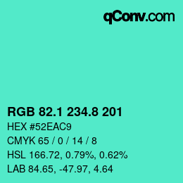 カラーコード: RGB 82.1 234.8 201 | qconv.com