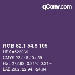カラーコード: RGB 82.1 54.8 105 | qconv.com