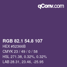 カラーコード: RGB 82.1 54.8 107 | qconv.com