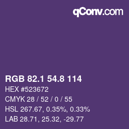 カラーコード: RGB 82.1 54.8 114 | qconv.com
