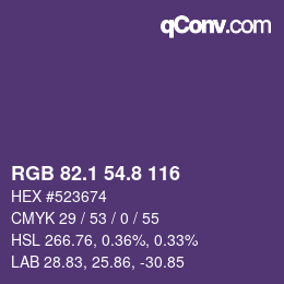 カラーコード: RGB 82.1 54.8 116 | qconv.com