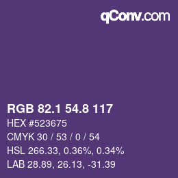 カラーコード: RGB 82.1 54.8 117 | qconv.com
