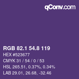 カラーコード: RGB 82.1 54.8 119 | qconv.com
