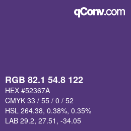 カラーコード: RGB 82.1 54.8 122 | qconv.com