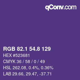カラーコード: RGB 82.1 54.8 129 | qconv.com