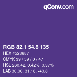 カラーコード: RGB 82.1 54.8 135 | qconv.com
