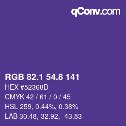 カラーコード: RGB 82.1 54.8 141 | qconv.com