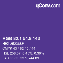 カラーコード: RGB 82.1 54.8 143 | qconv.com