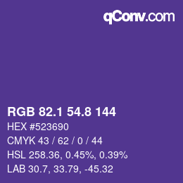 カラーコード: RGB 82.1 54.8 144 | qconv.com