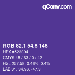 カラーコード: RGB 82.1 54.8 148 | qconv.com