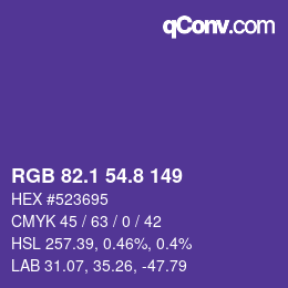 カラーコード: RGB 82.1 54.8 149 | qconv.com