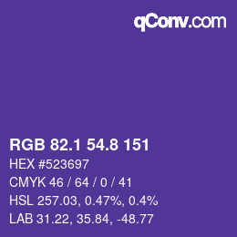 カラーコード: RGB 82.1 54.8 151 | qconv.com