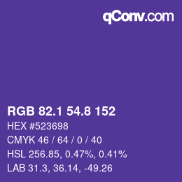 カラーコード: RGB 82.1 54.8 152 | qconv.com