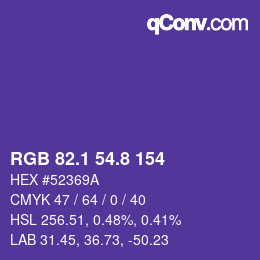 カラーコード: RGB 82.1 54.8 154 | qconv.com