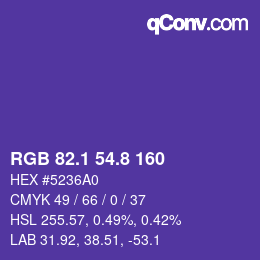 カラーコード: RGB 82.1 54.8 160 | qconv.com