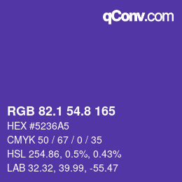 カラーコード: RGB 82.1 54.8 165 | qconv.com