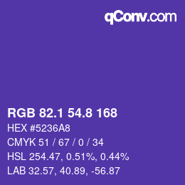 カラーコード: RGB 82.1 54.8 168 | qconv.com