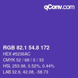 カラーコード: RGB 82.1 54.8 172 | qconv.com