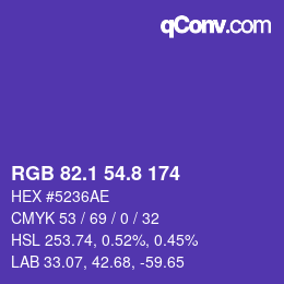 カラーコード: RGB 82.1 54.8 174 | qconv.com