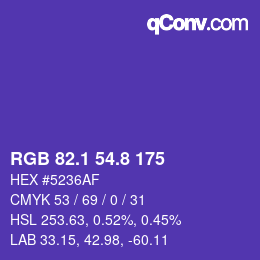 カラーコード: RGB 82.1 54.8 175 | qconv.com